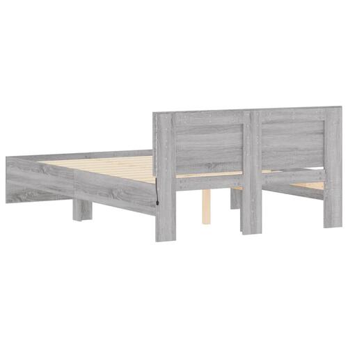 Sengeramme med sengegavl og LED-lys 120x190 cm grå sonoma-eg