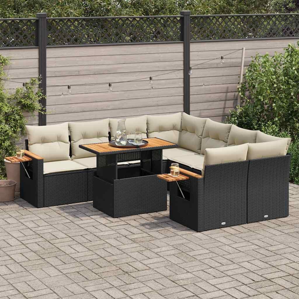 Sofasæt Til Haven 9 Dele Med Hynder Polyrattan - Sort og cremefarvet / med opbevaring