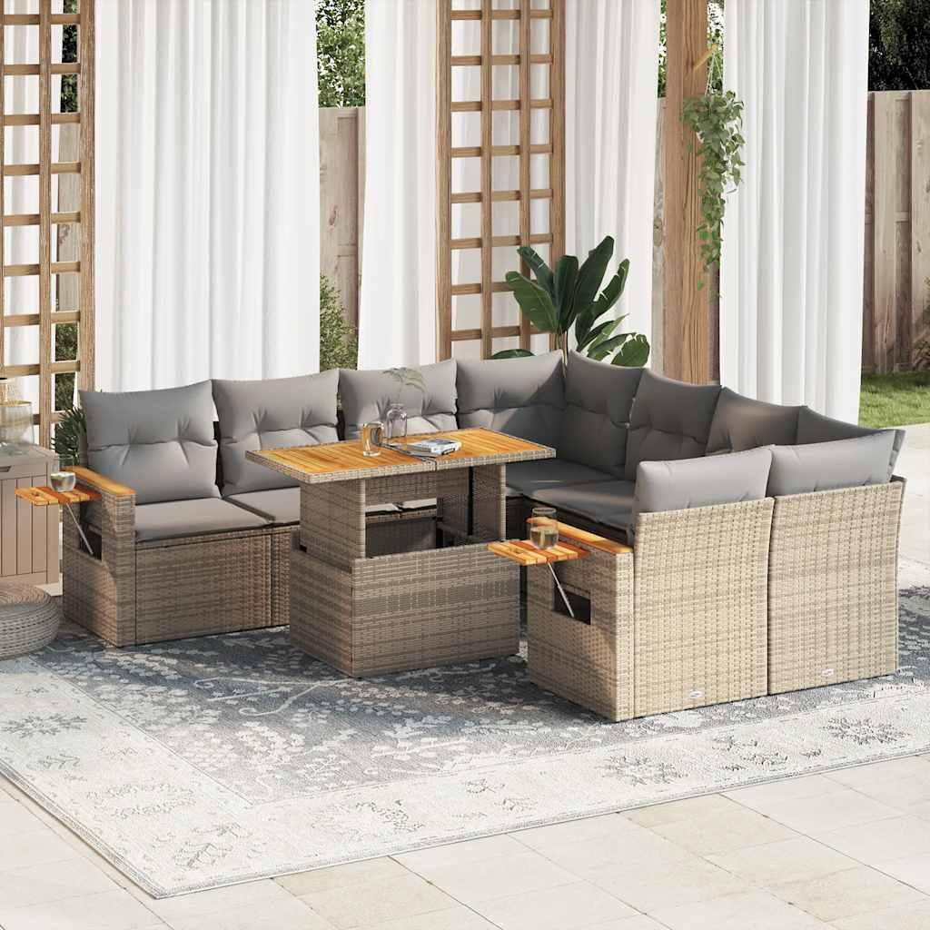 Sofasæt Til Haven 9 Dele Med Hynder Polyrattan Sort - beige og grå / med opbevaring