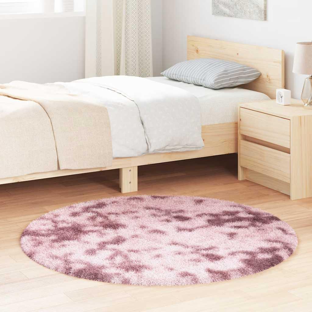 Shaggy Gulvtæppe Navarra Høje Luv Støvet Rosa Dusty Pink - Rund / 120 x 120 cm