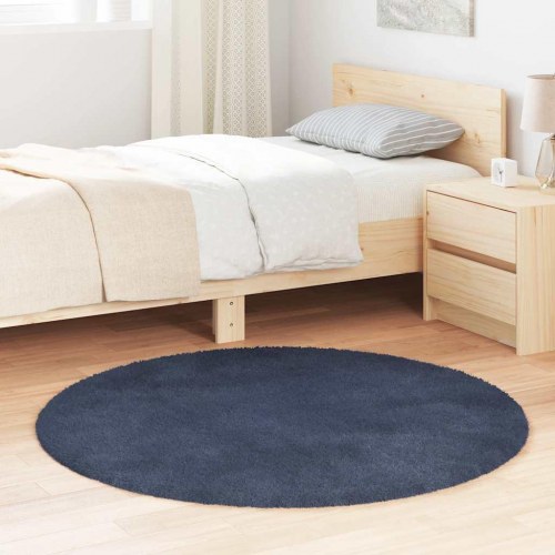 Rundt shaggy gulvtæppe 120×120 cm - høj luv, polyester, marineblå (NAVARRA)