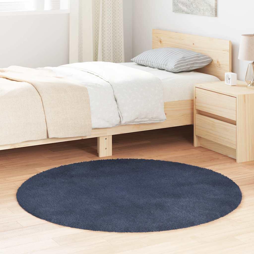 Shaggy Gulvtæppe Navarra 160X230Cm Høje Luv Polyester Marineblå - Rund / 120 x 120 cm