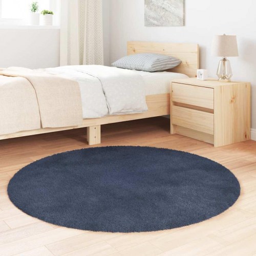 Rundt shaggy gulvtæppe 120×120 cm - høj luv, polyester, marineblå (NAVARRA)