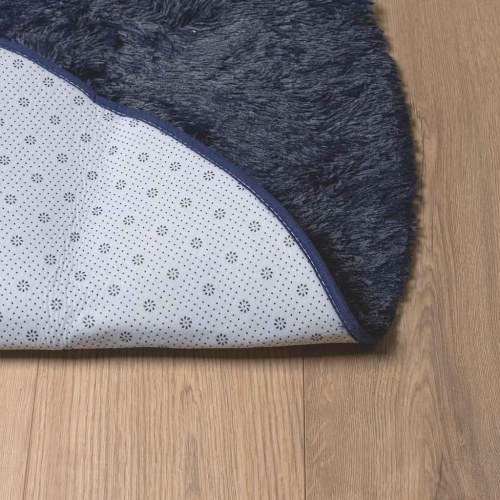 Rundt shaggy gulvtæppe 120×120 cm - høj luv, polyester, marineblå (NAVARRA)