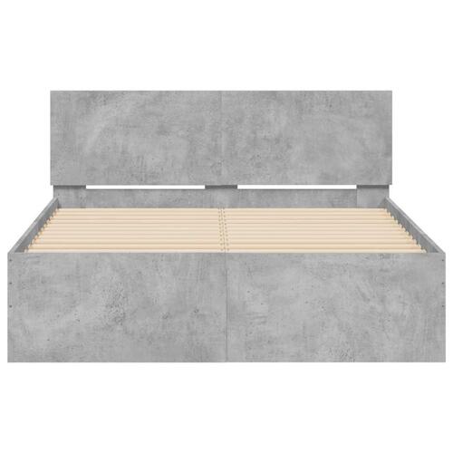Sengeramme med sengegavl og LED-lys 140x190 cm betongrå