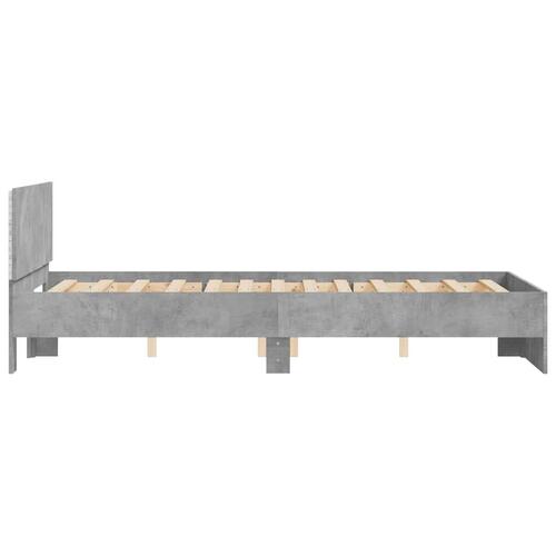 Sengeramme med sengegavl og LED-lys 140x190 cm betongrå