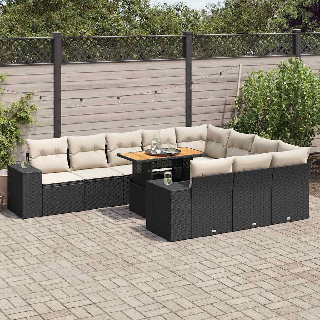 Sofasæt Til Haven 11 Dele Med Hynder Polyrattan - Sort og cremefarvet (med opbevaring) / 6x midterdel 2x hjørnedel bord
