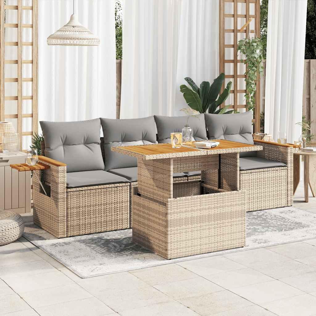 Sofasæt Til Haven 5 Dele Med Hynder Polyrattan - beige og grå / med opbevaring