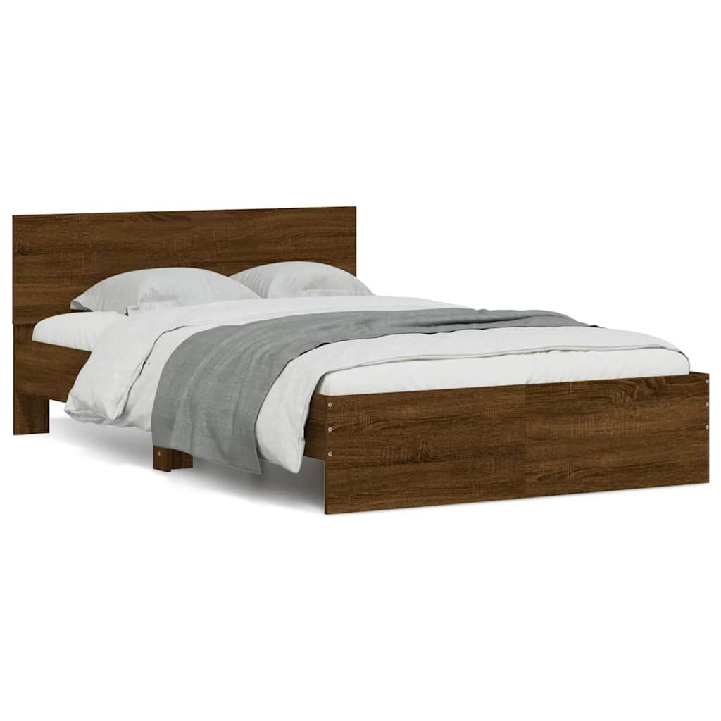 Sengeramme Med Sengegavl Og Led-Lys - Brun eg / 140 x 190 cm