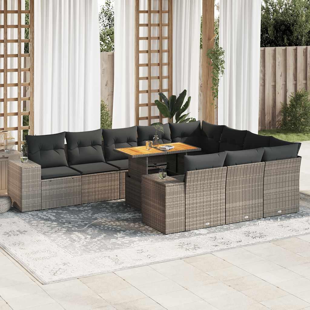 Sofasæt Til Haven 11 Dele Med Hynder Polyrattan - Grå (med opbevaring) / 6x midterdel 2x hjørnedel bord