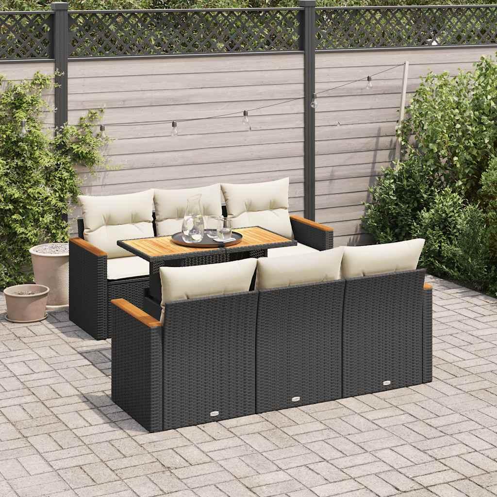 Sofasæt til haven 7 dele med hynder polyrattan akacietræ sort