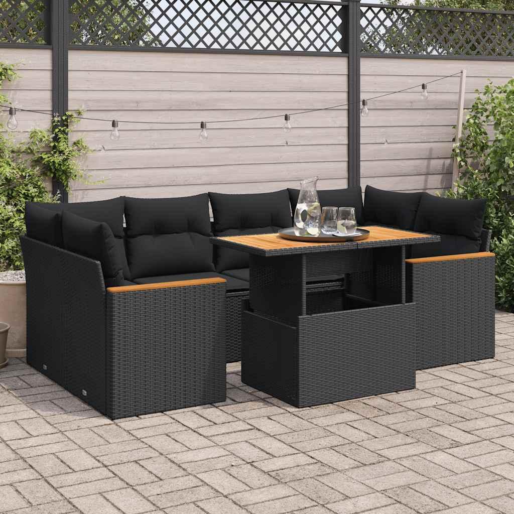 Sofasæt Til Haven 7 Dele Med Hynder Polyrattan - Sort / med opbevaring
