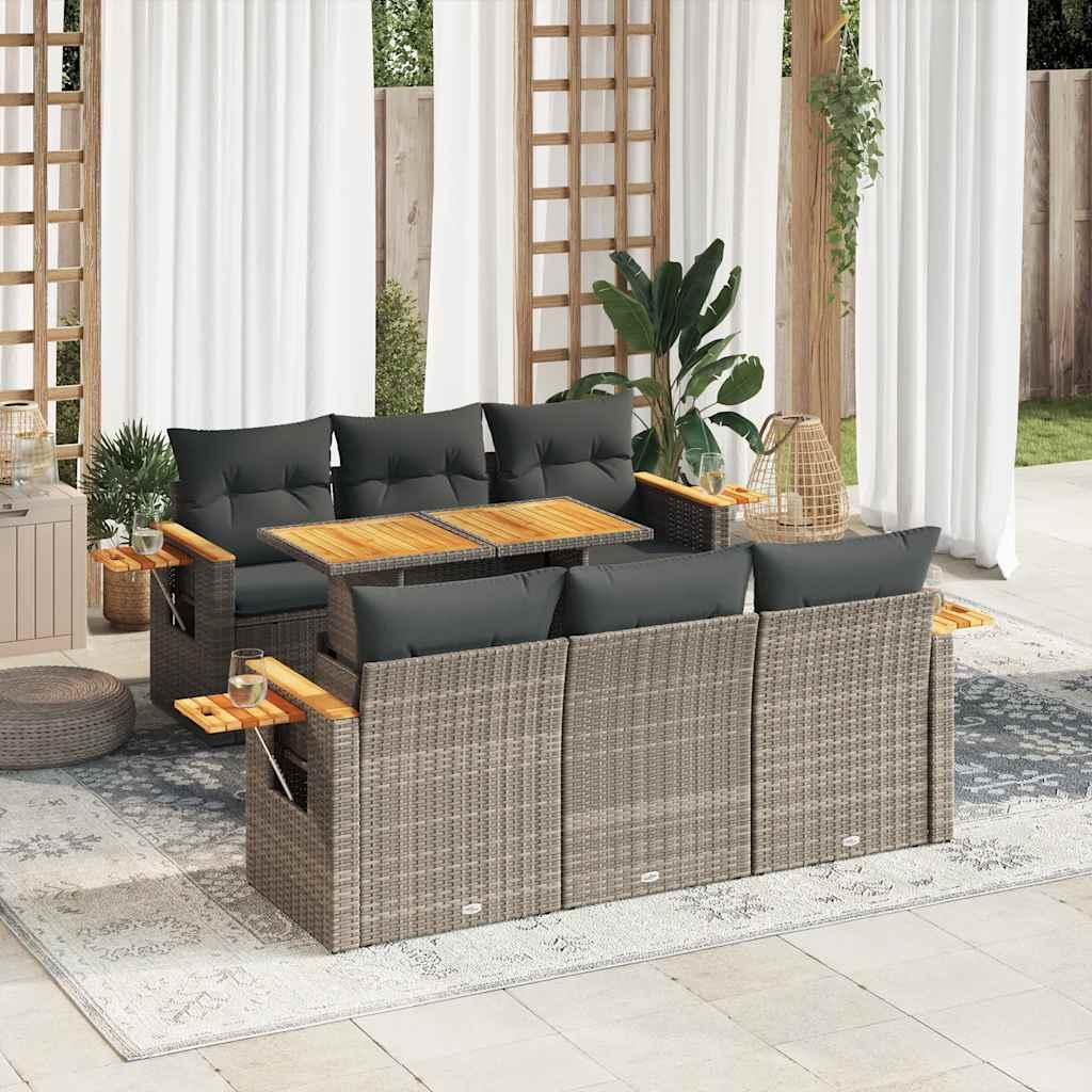 Sofasæt Til Haven 7 Dele Med Hynder Polyrattan Akacietræ - Grå