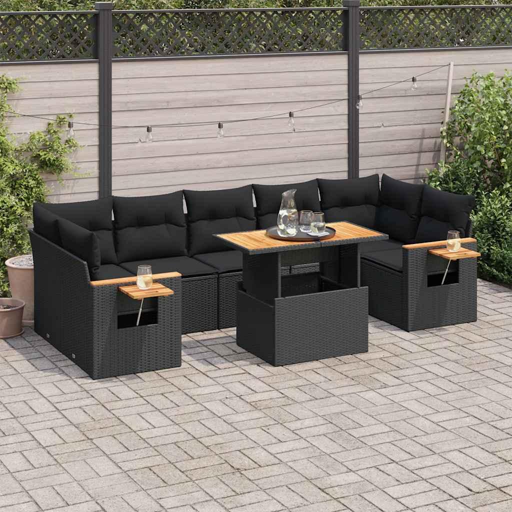 Sofasæt Til Haven 8 Dele Med Hynder Polyrattan - Sort / med opbevaring