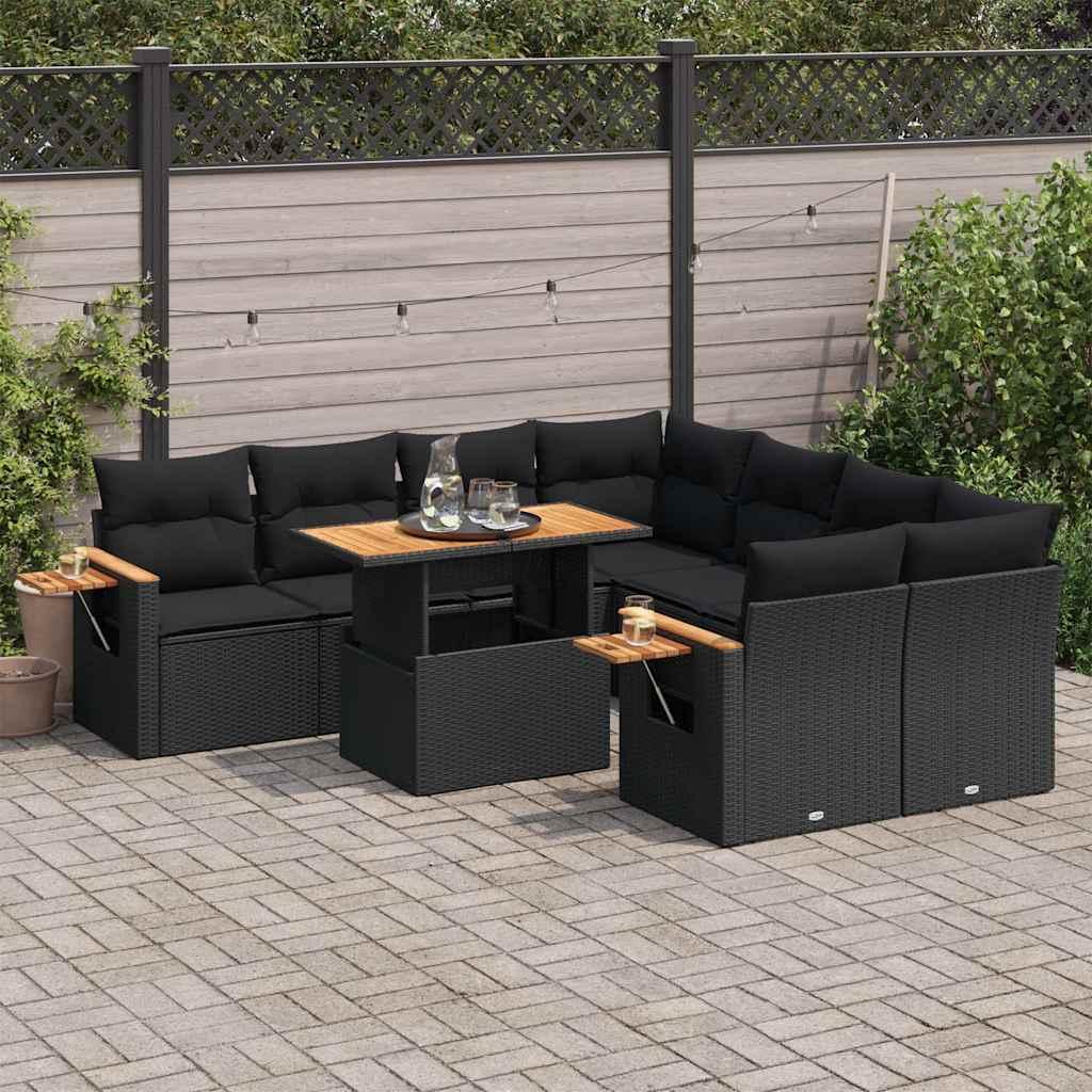 Sofasæt Til Haven 9 Dele Med Hynder Polyrattan Sort - Sort / med opbevaring
