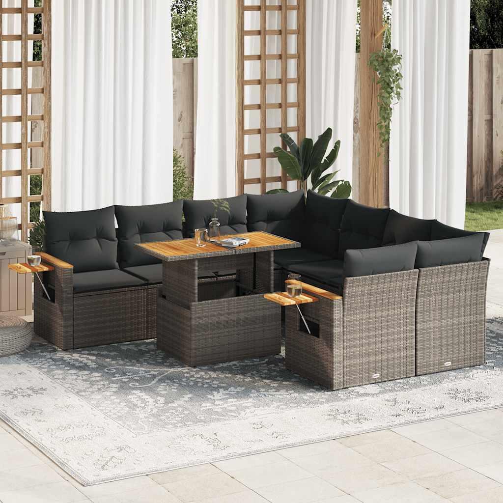 Sofasæt Til Haven 9 Dele Med Hynder Polyrattan - Grå / med opbevaring