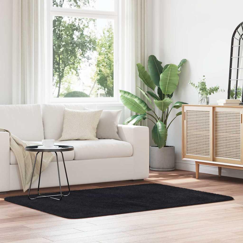 Shaggy gulvtæppe NAVARRA 120x170 cm høje luv polyester sort