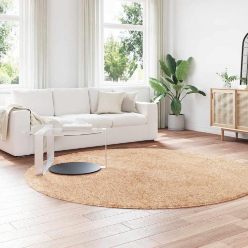 Rundt shaggy gulvtæppe NAVARRA 240 x 240 cm - beige