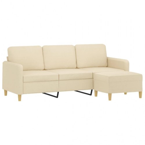 3-personers sofa med fodskammel i stof - cremefarvet, 198 cm