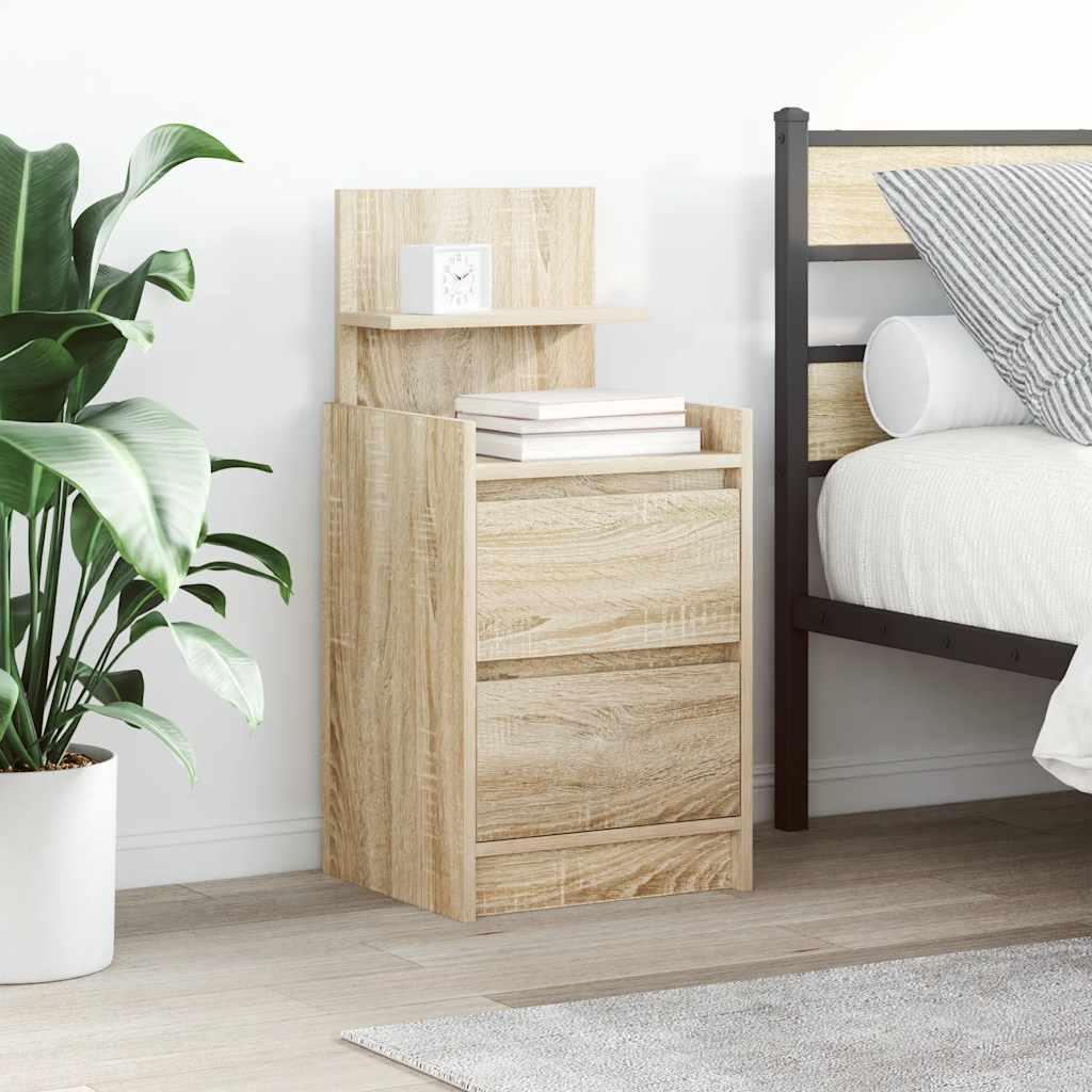 Sengeborde med 2 skuffer 2 stk. 38x34x80 cm sonoma-eg