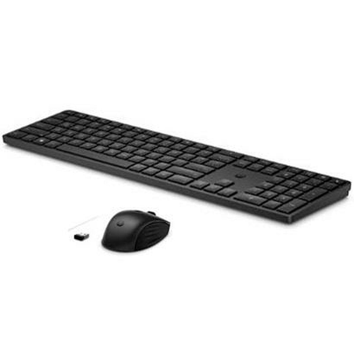 Tastatur Og Trådløs Mus Hp 4r009aa Spansk Qwerty Sort