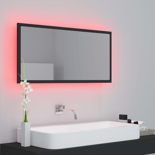 Badeværelsesspejl med LED-lys 90x8,5x37 cm akryl grå