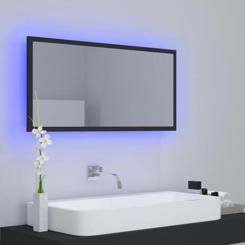 Badeværelsesspejl med LED-lys 90x8,5x37 cm akryl grå