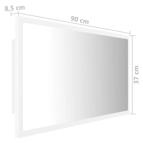 Badeværelsesspejl med LED-lys 90x8,5x37 cm akryl hvid