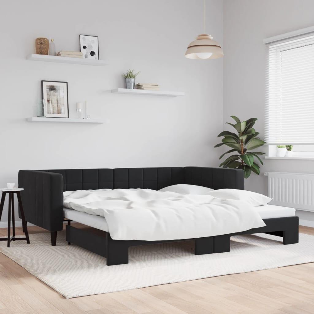 Daybed Velour Sort - med udtræk / 100 x 200 cm