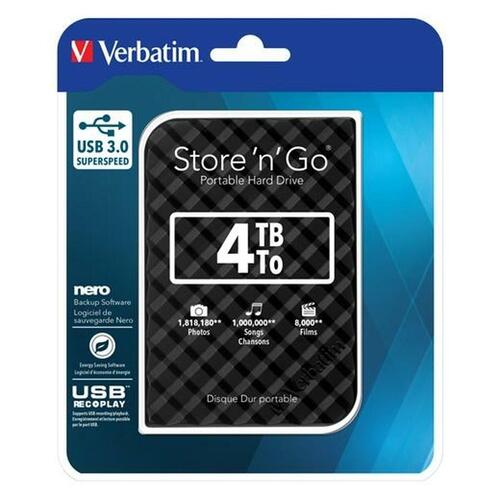 Verbatim Store 'n' Go ekstern harddisk 4 TB USB 3.0 - sort