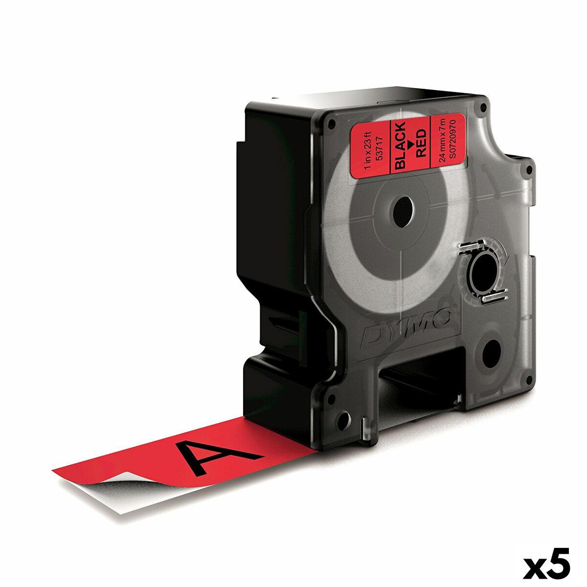 Lamineret tape til mærkningsmaskiner Dymo D1 53717 24 mm LabelManager™ Rød Sort (5 enheder)