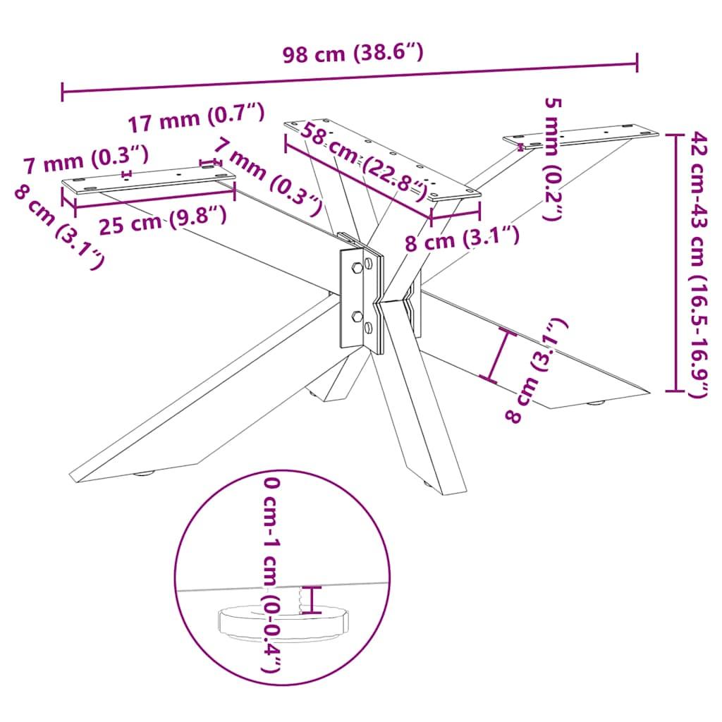 Sofabordben edderkopform 98x58x(42-43) cm stål hvid
