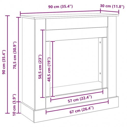 Forsats til pejs 90 x 30 x 90 cm - sort egetræsfarve