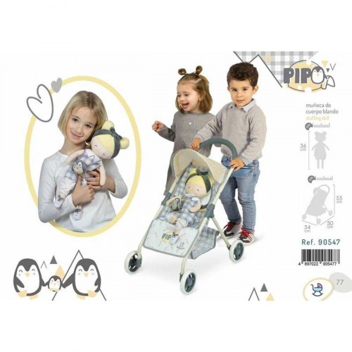Decuevas lille dukkevogn 2-i-1 med dukke - 34 × 50 × 55 cm, grå