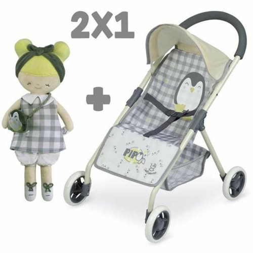 Decuevas lille dukkevogn 2-i-1 med dukke - 34 × 50 × 55 cm, grå