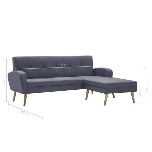 Chaiselong sofa i stofbetræk 186 x 136 x 79 cm lysegrå