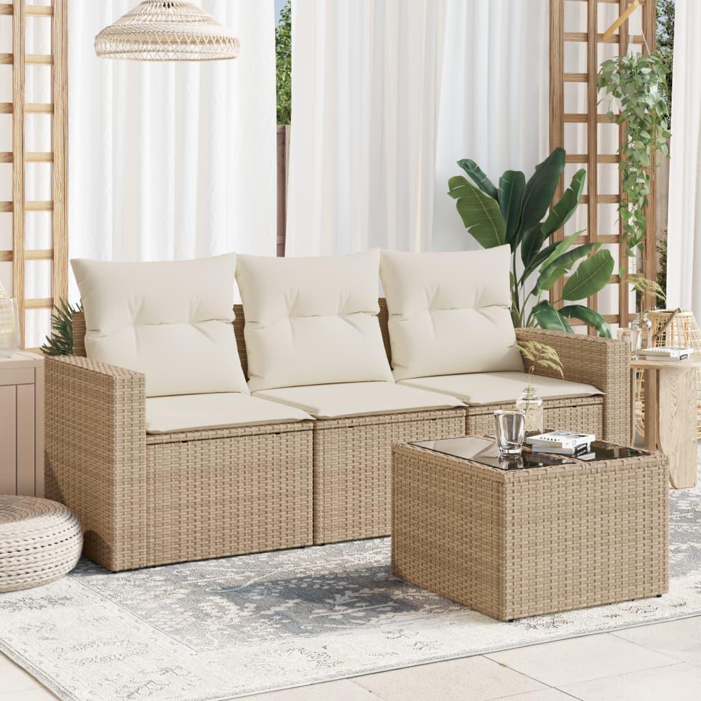 Sofasæt Til Haven 3 Dele Med Hynder Polyrattan Beige - beige og cremefarvet / Med bord