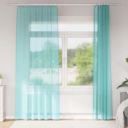 Voile-gardiner med løkker, 2 stk., 140×245 cm - turkis