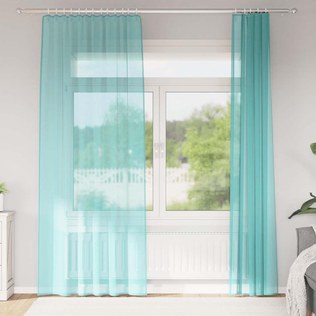 Voile-gardiner med løkker 2 stk. 140x245 cm turkis