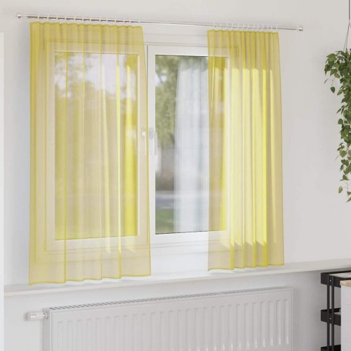 Voile-gardiner med løkker, 2 stk., 140 × 175 cm - gul