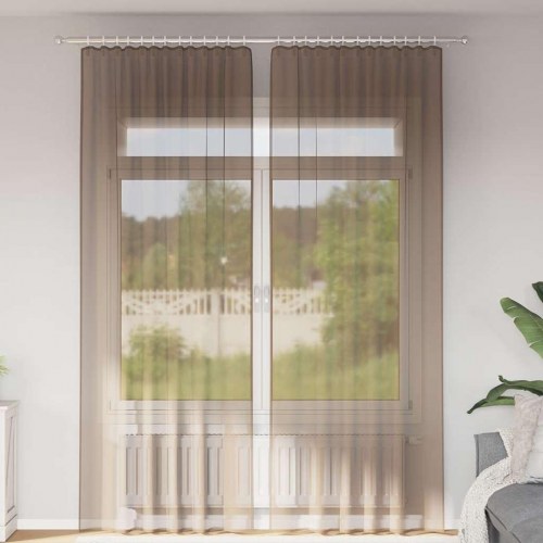 Voile-gardiner med løkker, 2 stk., 140×260 cm - lysebrun