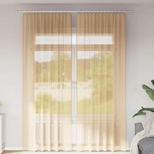 Voile-gardiner med løkker, 2 stk., 140×260 cm - sandfarvet