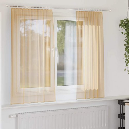 Voile-gardiner med løkker - 2 stk. 140×175 cm, sandfarvet
