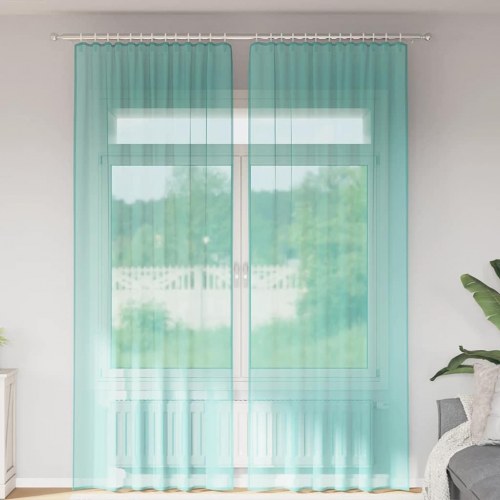 Voile-gardiner med løkker, 2 stk. - 140×260 cm, turkis