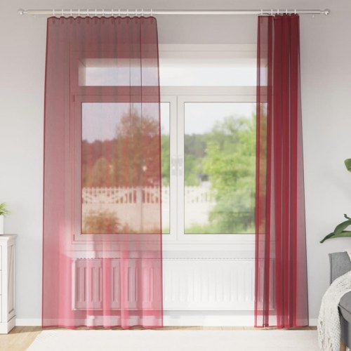 Voile-gardiner med løkker 2 stk. 140×245 cm - vinrød