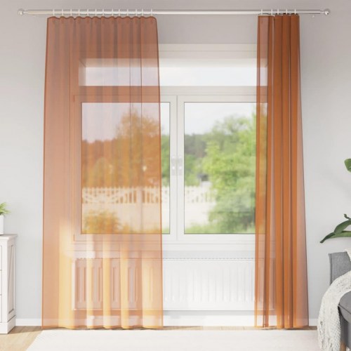 Voile-gardiner med løkker, 2 stk. - 140×245 cm, terrakotta