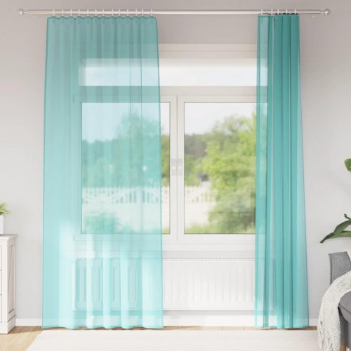 Voile-gardiner med løkker, 2 stk. - 140 × 225 cm, turkis