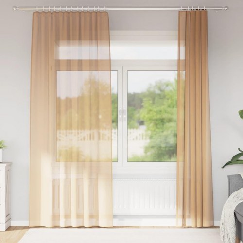 Voile-gardiner med løkker, 2 stk., 140 × 245 cm - sandfarvet