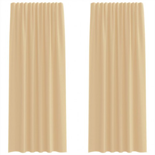 Voile-gardiner med løkker, 2 stk., 140 × 245 cm - sandfarvet