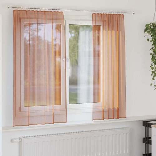 Voile-gardiner med løkker, 2 stk. 140×140 cm - terrakotta
